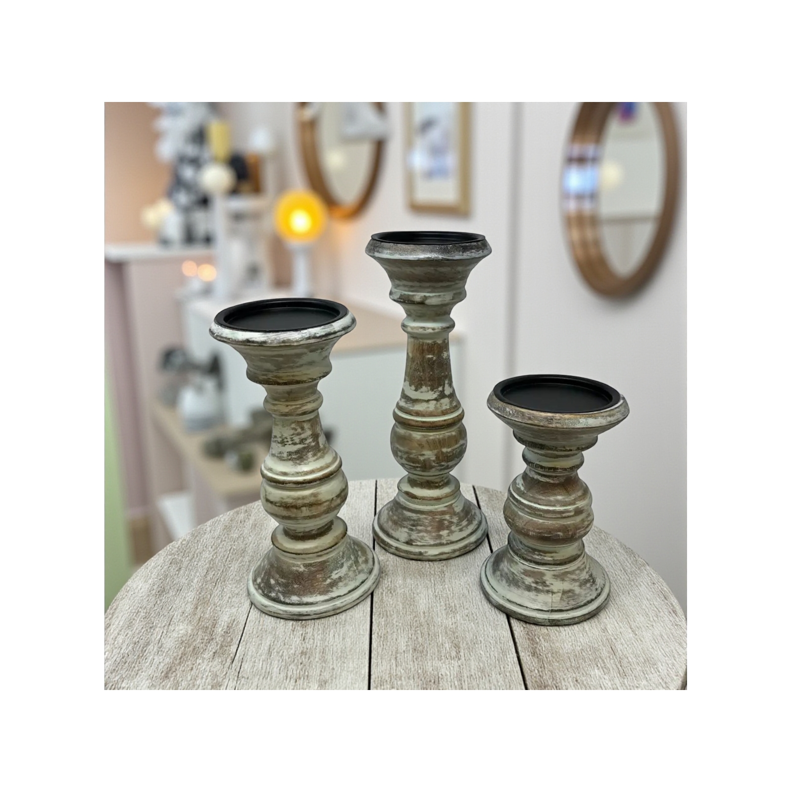 Set of 3 Starlight Pillar Holder-Mint